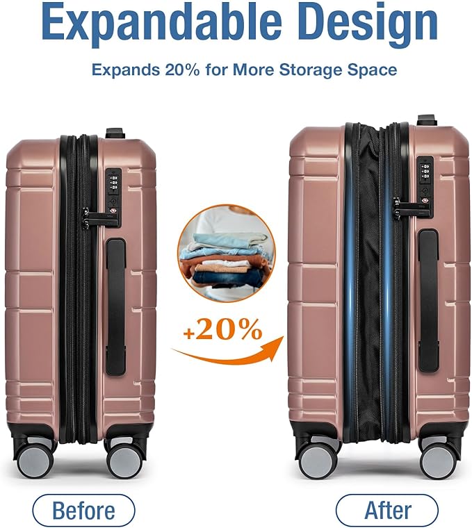 KYME Carry On Luggage 22x14x9 Airline Approved with TSA Lock Hard Shell Carry On Suitcase Lightweight Suitcases with Wheels Small Luggage for Men Women,Carry-On 20 Inch,Rose Gold