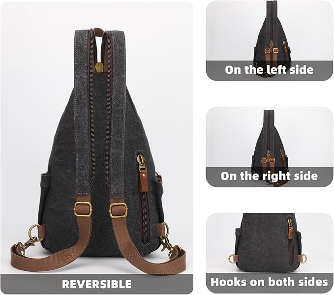 KouLi Buir Canvas Sling bag,Small Crossbody Backpack,Convertible Chest Bag Casual Daypack For Outdoor Cycling Hiking Travel