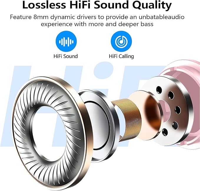 kurdene Wireless Earbuds Bluetooth 5.3 in Ear Buds Light Weight Headphones,Deep Bass Sound,Built in Mics Headset,Clear Calls Earphones for Sports Workout Pink