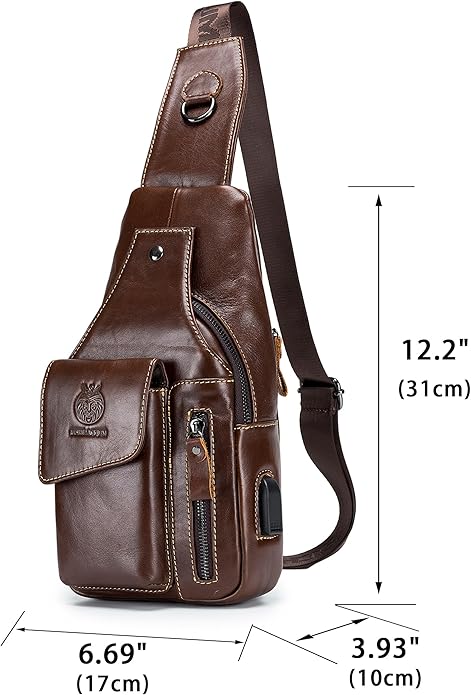 LUKZIJAES Genuine Leather Sling Bag for Men