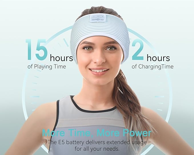 MUSICOZY Sleep Headphones Bluetooth 5.4 Headband, Wireless Earphones Sweat Resistant Earbuds with Ultra-Thin HD Stereo Speaker for Workout Running(White Green)