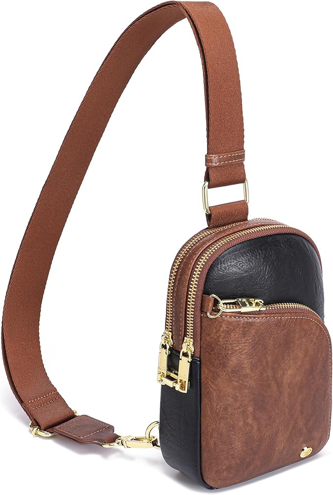 INICAT RFID Blocking Sling Bag Leather Crossbody Bags for Women Fanny Pack Cross Body for Woman Chest Bag for Travel 1.9L