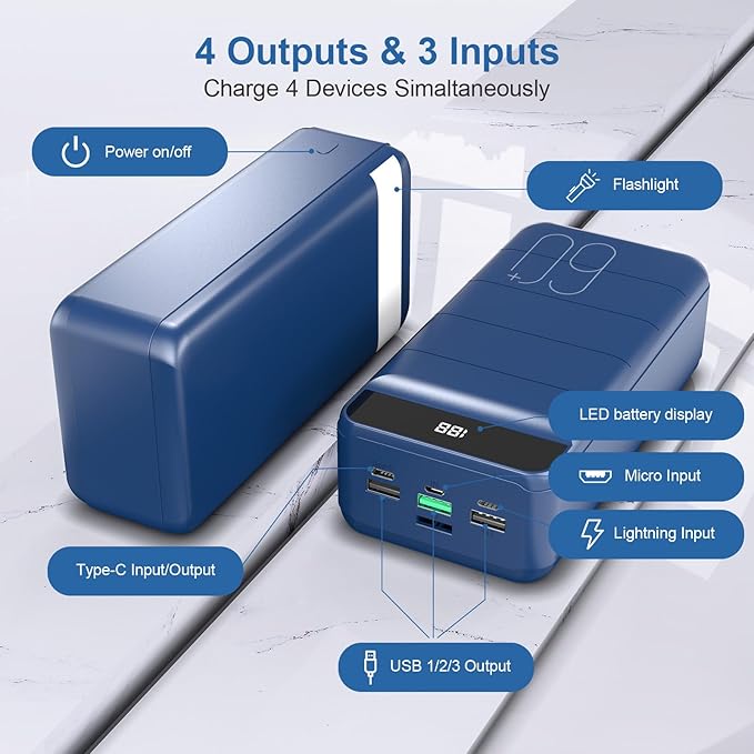 Power Bank 60000mAh Portable Charger Fast Charging 22.5W PD4.0 & QC 4.0 with USB C Battery Pack High Capacity External Battery Phone Charger for iPhone, Samsung, Galaxy, Camping, Travel