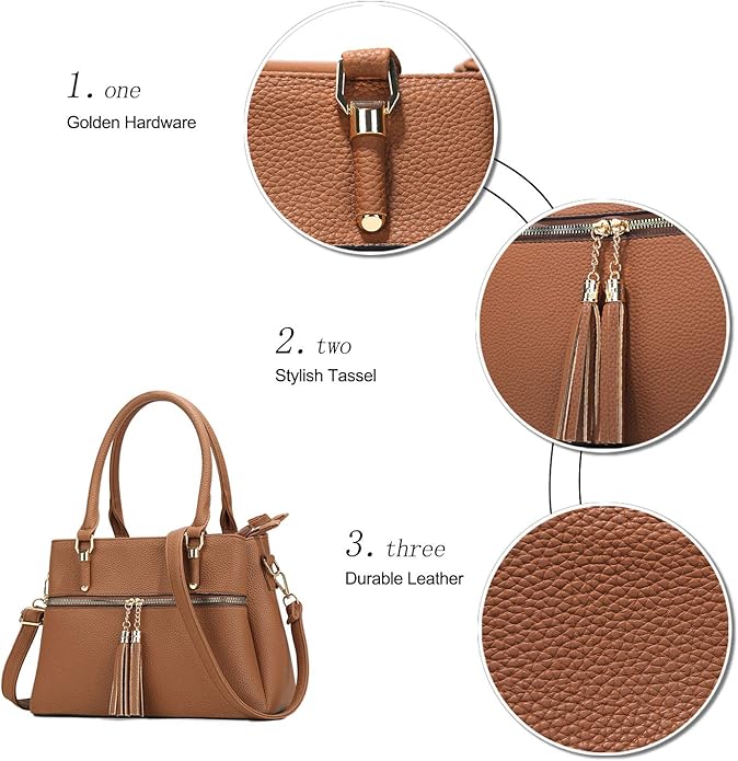 KKXIU Women Satchel Bags Handle Shoulder Handbags and Purses Pockets Zipper Leather Crossbody Bags