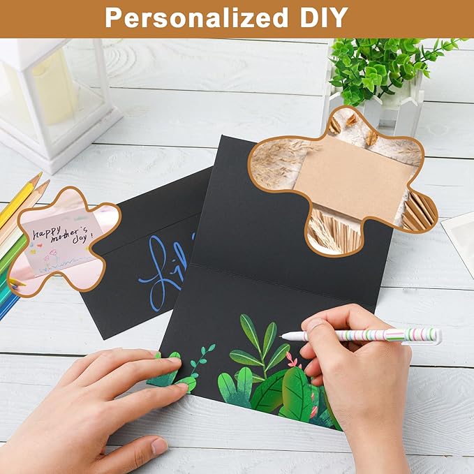 100 Packs Black Blank Greeting Cards and Envelopes 4.25 x 5.5 Heavyweight Folded Cardstock and Printable A2 Envelopes Self Seal for Wedding Invitations, Thank You Cards, Festival blessings