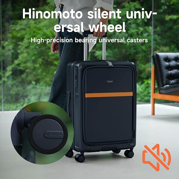 ROAMING Expandable 20 Inch Carry On Luggage with Mute Brake Wheels Airline Approved Hard Shell Suitcases with Front Pocket Top Opening Luggage with TSA Lock for Short Business Travel, Glaze blue