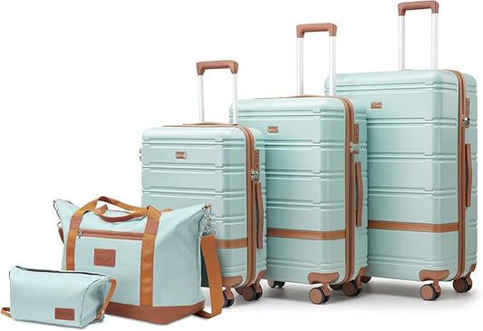 Luggage Sets 3 Piece with spinner wheels, PC+ABS Hard Shell Travel Luggage,Lightweight Carry-on suitcases with TSA Lock,YKK Zippers (Green)