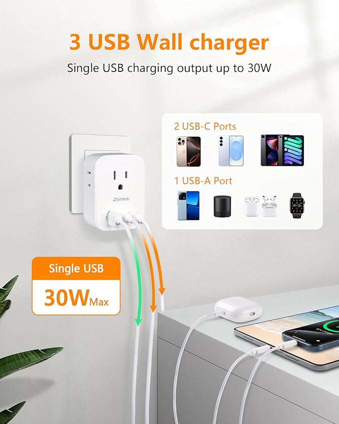 UK Travel Plug Adapter (2 Pack), Type G Plug Adapter with 30W GaN Fast Charger, 3 AC Outlets, 2 USB-C & 1 USB-A Ports, Surge Protection, Power Adapter for UK, Ireland, Singapore, Hong Kong & More