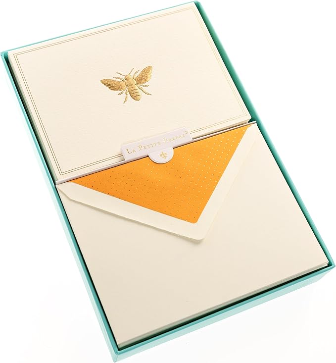 Graphique Bee Designer Cards Luxe Collection, Gold Foil Embossed Stationary Boxed Set, 10 Blank Cards with 11 Envelopes, All Occasion Greetings, 5.25" x 3.8"