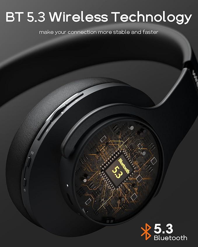 DOQAUS Bluetooth Headphones Over Ear, 90H Playtime Wireless, 3 EQ Modes, HiFi Audio & Deep Bass, ENC Noise Isolating Mic, Soft Earpads for Phone/PC