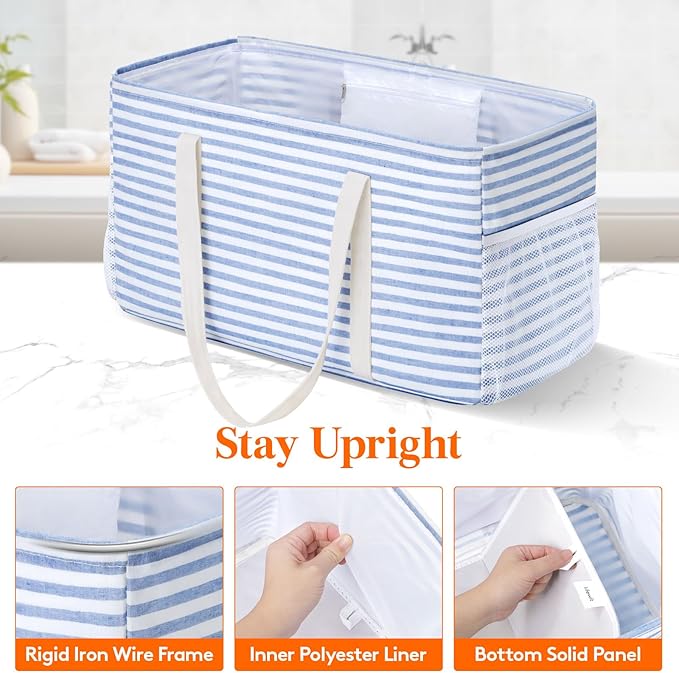 Lifewit Extra Large Tote Bag, Reusable Grocery Bags with Metal Wire Frame and Handles, Standing Utility Foldable Shopping Bags for Storage, Picnics, Beach, Pool, Laundry, Car, Camping 2 Packs 46L Blue