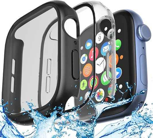 2 Pack Waterproof Case for Apple Watch Screen Protector SE SE 2 SE 3(2025) Series 4 5 6 40mm Built-in Tempered Glass Overal Protective 2 in 1 Ultra-Thin PC Bumper Cover Compatible iWatch