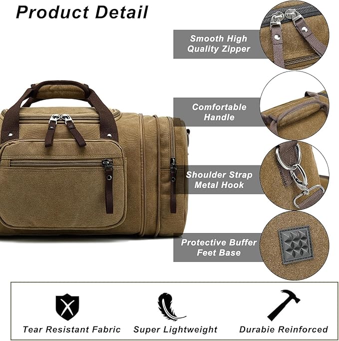 Felipe Varela Duffle Bag for Men, Expandable Canvas Duffel Bag for Travel, Mens Carry On Luggage Bags Traveling Weekender Gym Overnight Bags for Airplanes, Coffee