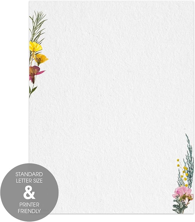 Pressed Flower Letterhead / 50 Sheets / 8.5" x 11" Trendy Event Baby Shower Bridal Shower Wedding Paper/All Occasion Floral Decorative Stationery