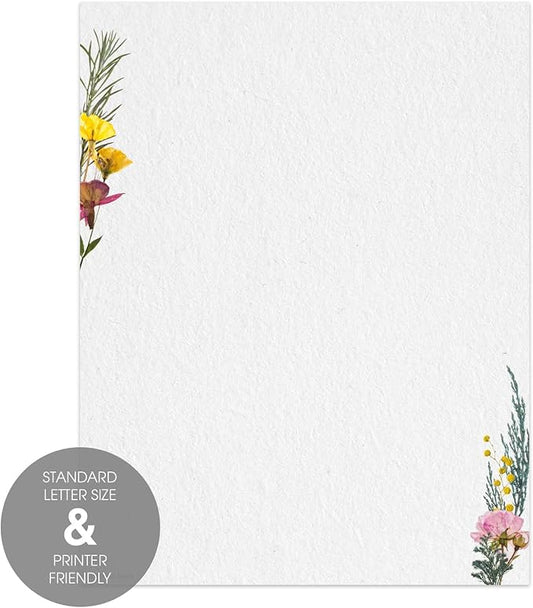 Pressed Flower Letterhead / 50 Sheets / 8.5" x 11" Trendy Event Baby Shower Bridal Shower Wedding Paper/All Occasion Floral Decorative Stationery