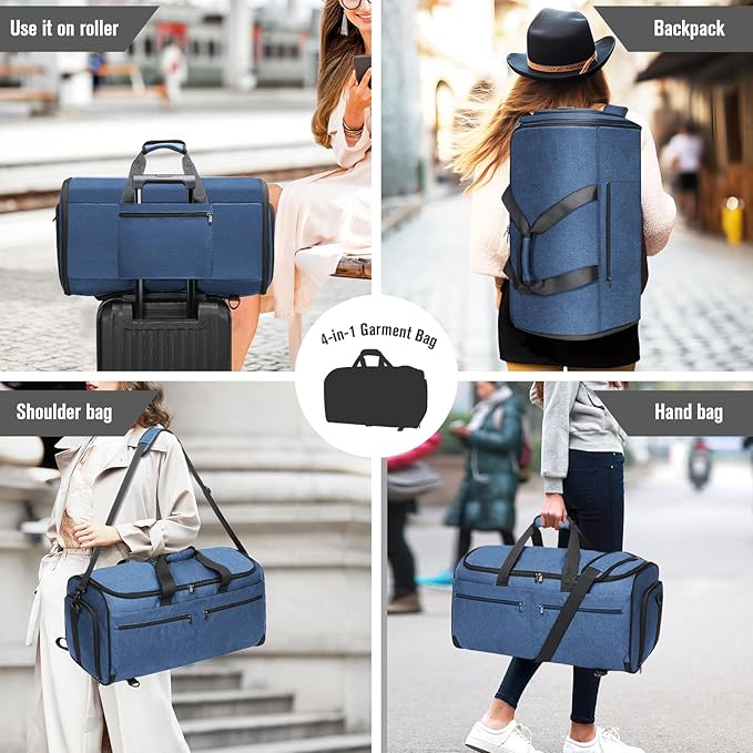 Bukere Garment Duffle Bags for Travel, Convertible Carry on Bag with Shoe Compartment, 3 in 1 Travel Suit Bag with Backpack Shoulder Strap for Men Women