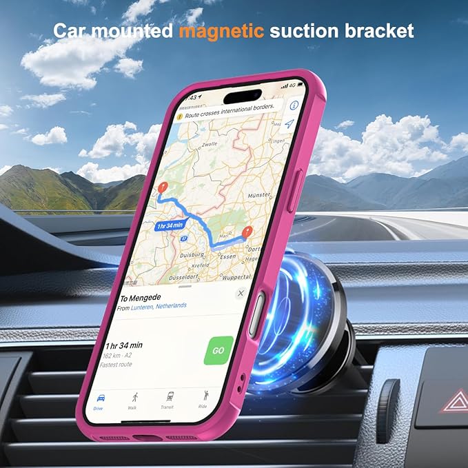 Compatible with iPhone 17 Pro Max Case with Invisible Magnetic O-Ring Stand Military-Grade Translucent Case for iPhone 17 ProMax 6.9" [Compatible with Mag-Safe][Great Grip Feeling], Rose