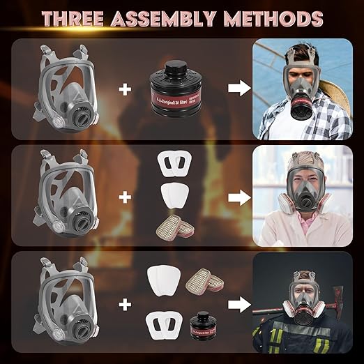 Reusable Full Face Respirator Gas Mask - Survival Nuclear and Chemical with 40 mm Activated Carbon Filter, for Gases, Vapors, Dust, Chemicals
