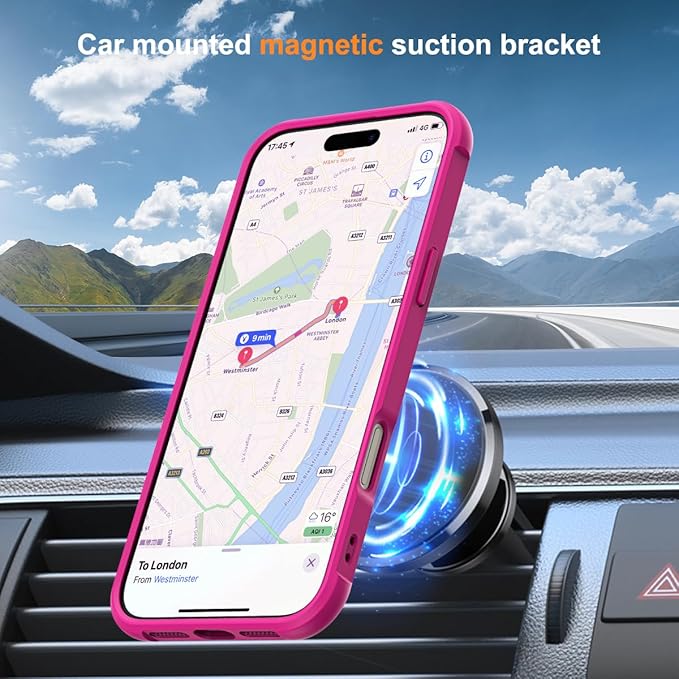 Compatible with iPhone 16 Pro Max Case with Invisible Magnetic O-Ring Stand Military-Grade Translucent Case for iPhone 16 ProMax 6.9" [Compatible with Mag-Safe][Great Grip Feeling], Rose