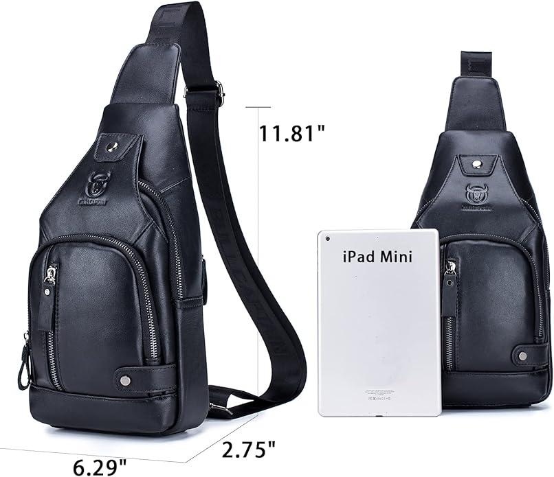 LUKZIJAES Genuine Leather Sling Bag for Men