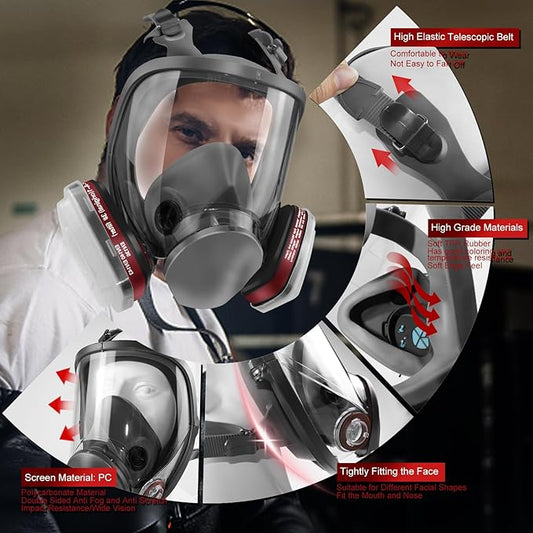 Full Face Respirator Mask - Gas Mask with Filter Cartridges for Painting, Sanding, Asbestos, Fume, Resin and Dust