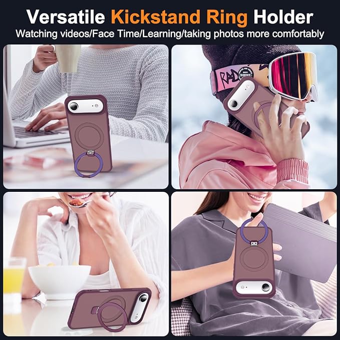 Compatible with iPhone 17 Air Case with Invisible Magnetic O-Ring Stand Military-Grade Translucent Phone Case for iPhone 17 Air 6.5" [Compatible with Mag-Safe][Great Grip Feeling], Wine Red