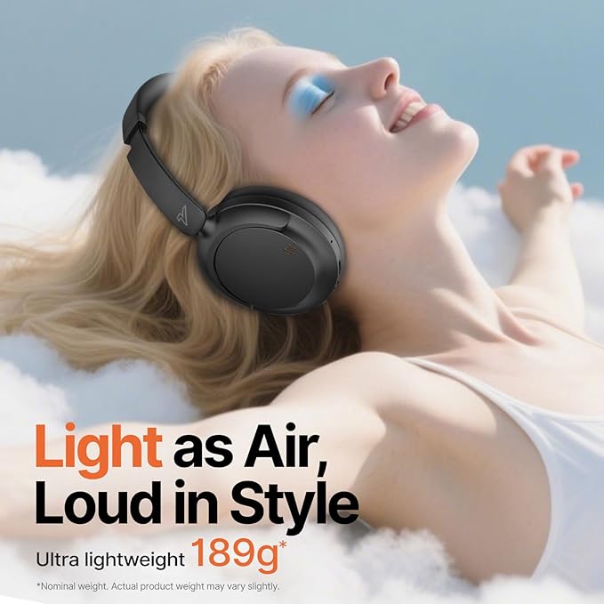 VOKALEN Hyper GO Wireless Over-Ear Noise Cancelling Headphones with Mic, 60H Playtime, Bluetooth Headset, Multi-Device Pairing, Ultra-Lightweight for Travel, Work, Study (Black)