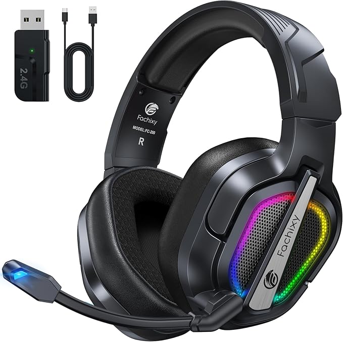 FC200 Wireless Gaming Headset for PS5, PS4-2.4GHz USB Foldable Headphones with Mic - 3D Stereo Bluetooth Headset with 50Hrs Battery Life, for Switch, PC, Mac, Mobile