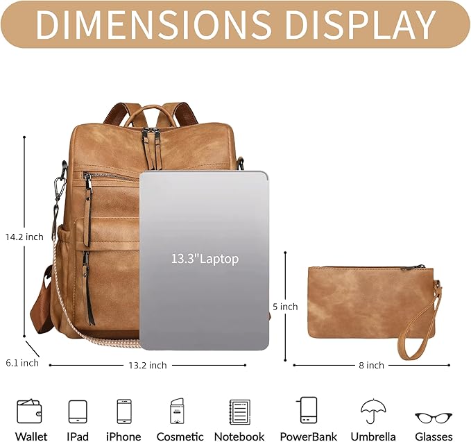 Dora & Liz Womens Backpack Purse Leather Fashion Travel Backpack Purse for Women Designer Ladies Shoulder Bags with Wristlet