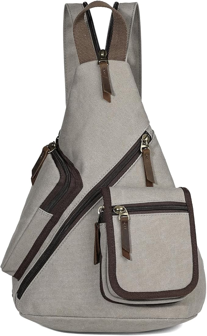 KL928 Canvas Sling Bag - Casual Crossbody Shoulder Daypack Rucksack Backpack for Men Women, Leaden