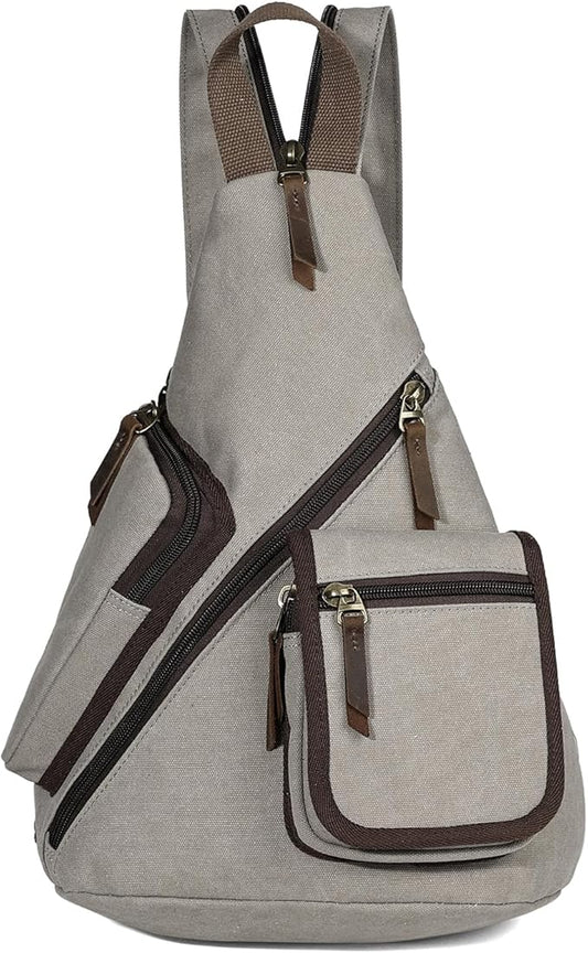 KL928 Canvas Sling Bag - Casual Crossbody Shoulder Daypack Rucksack Backpack for Men Women, Leaden
