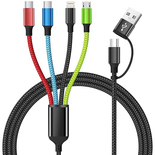 Travel 4 in 2 Multi Charging Cable with Dual Type-C, USB A/USB C Chargers for Multiple Devices, Multiple Charger Cord Compatible with Most Cell Phones/Tablets and More (1Pack, 5FT)
