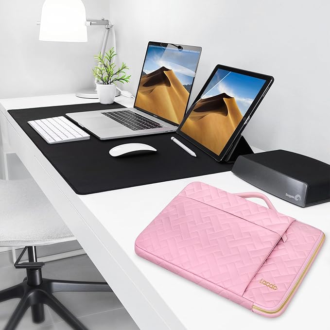 Lacdo 360° Protective Laptop Sleeve Case for 14 inch New MacBook Pro M4/M3/M2/M1 Chips Pro Max A3112 A3401 A3185 A2918 A2992 A2779 2024-2021, 13.8" Surface Laptop Copilot+PC Computer Bag, Sakura Pink