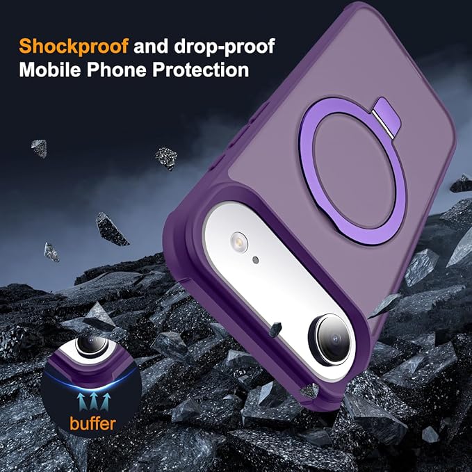 Compatible with iPhone 17 Air Case with Invisible Magnetic O-Ring Stand Military-Grade Translucent Phone Case for iPhone 17 Air 6.5" [Compatible with Mag-Safe][Great Grip Feeling], Purple