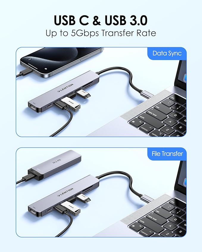 LENTION 8 in 1 USB C Hub with 4K@60Hz HDMI Adapter, 2 USB C Data & 2 USB 3.0 Port, 100W PD, SD/Micro SD Card Reader for 2016-2024 MacBook Pro M4, New Mac Air/Surface, More, (CB-CE19, Space Gray)