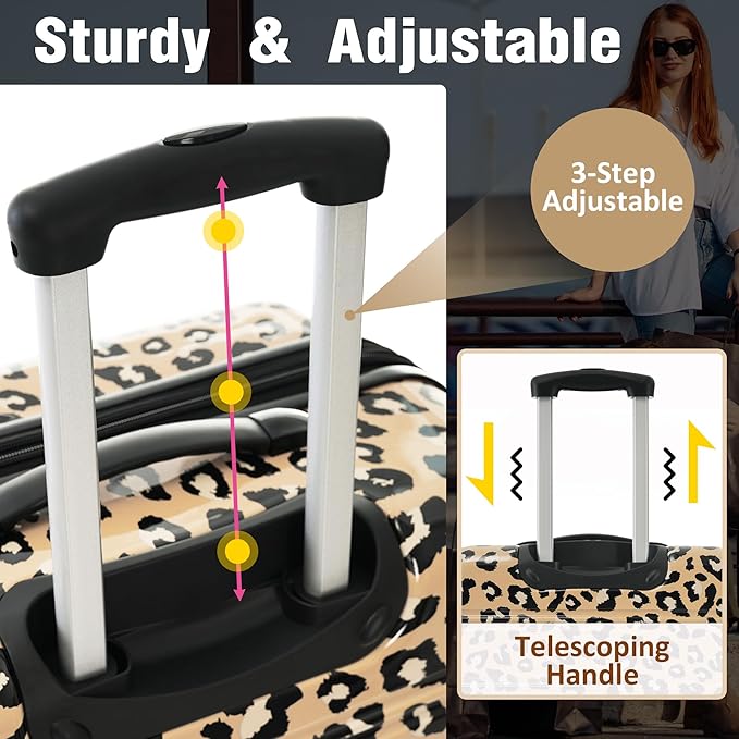 Merax Luggage Sets 3 Piece, Hardside Expandable Suitcase Set with Spinner Wheels, Lightweight Leopard Luggage 20+24+28 IN,Leopard Brown