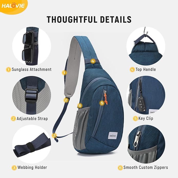 HALOVIE Anti Theft Crossbody Sling Bag RFID Travel Sling Backpack Lightweight Hiking Shoulder Chest Bag for Walking Work