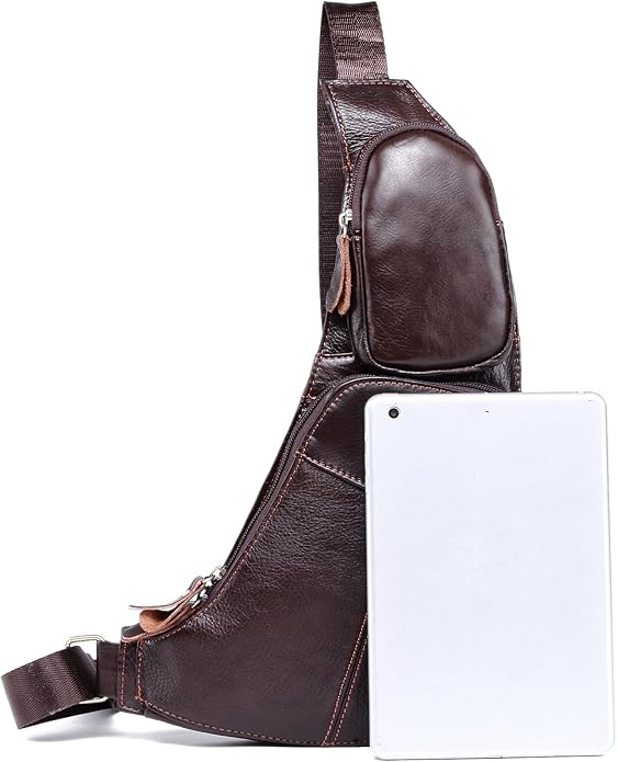 KPYWZER Vintage Leather Sling Bag Backpack for Men Crossbody Shoulder Chest DayPack Backpacks