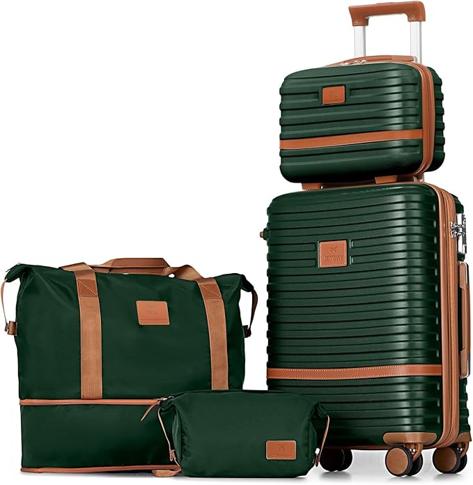 Joyway Carry On Luggage 20 Inch Expandable Suitcase with Spinner Wheel, 4 Piece Hard Shell Luggage Set with TSA Lock(Green brown)