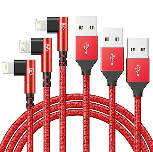 3Pack 90 Degree Lightning Cable, iPhone Charger Cable 6ft, [Apple MFi Certified] Long Fast Charging Cord Compatible for iPhone 14/13/12/11/Pro/Max/Mini/X/Plus/8/7/6/Plus - Red