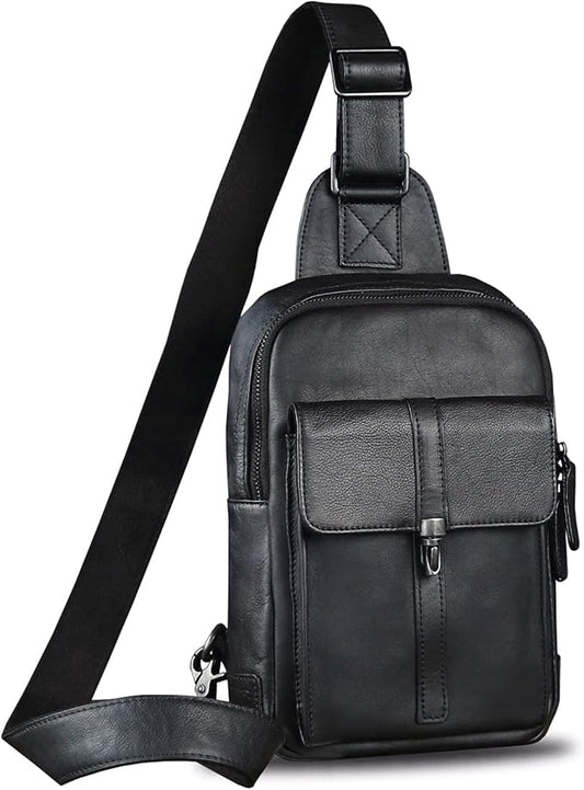 IVTG Genuine Leather Sling Bag Casual Shoulder Hiking Backpack Vintage Handmade Crossbody Bag Retro Chest Daypack (Darkgrey)