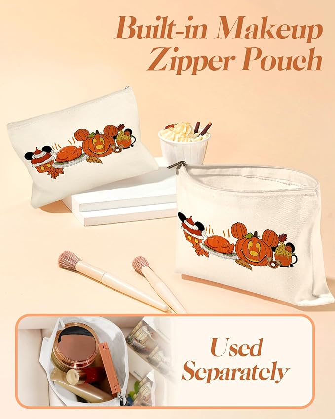 2 Pack Canvas Tote Bag - with Makeup Pouch Aesthetic Cute Women Reusable Canvas Bag for Shopping, Work, Travel