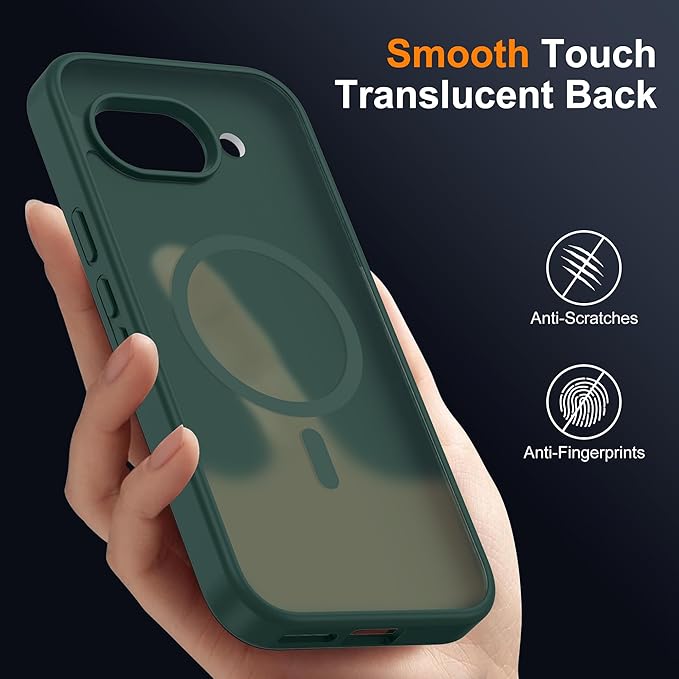 Compatible with Google Pixel 9A Case with Magnetic [Compatible with Mag-Safe][Military Grade Drop Protection] Slim Translucent Matte Phone Case with Anti-Fingerprint Tech, Green