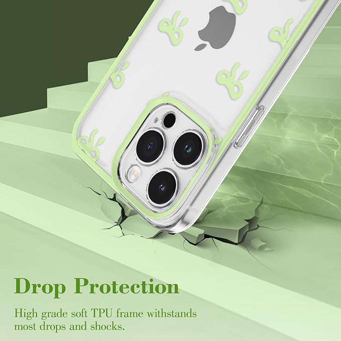 EYZUTAK Case for iPhone 11 Pro, Clear Cute Ribbon Bowknot Pattern Aesthetic Transparent Phone Case Raised Camera Protection Stylish Slim Soft Durable TPU Protective Cover for Women Girls - Green