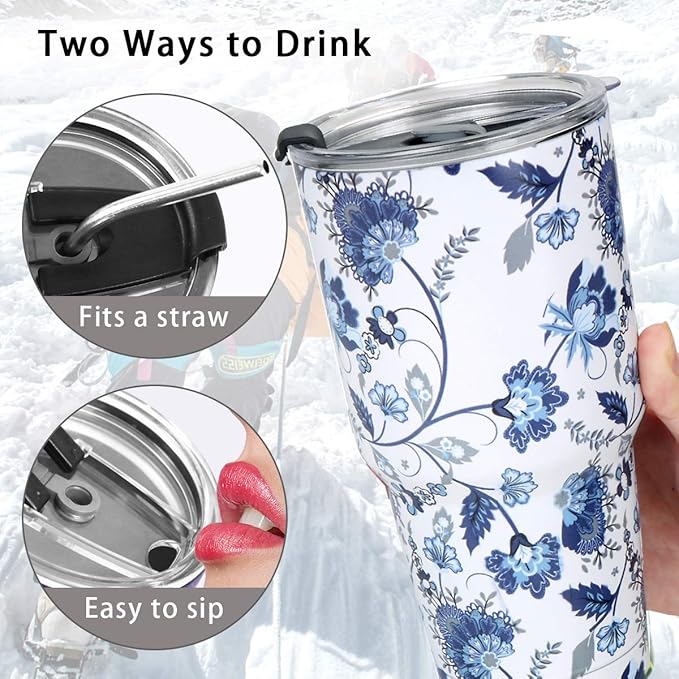 SYACOT 30oz Tumbler Double Wall Stainless Steel Vacuum Insulated Travel Mug with Splash-Proof Lid Metal Straw and Brush (Mixed Color-30oz)