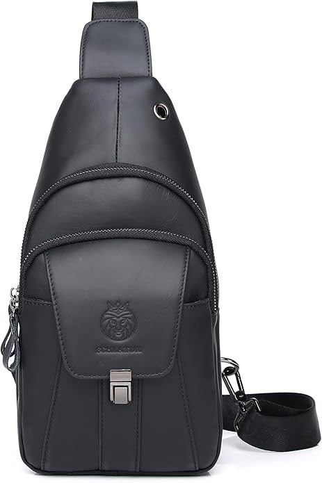 LUKZIJAES Genuine Leather Sling Bag for Men
