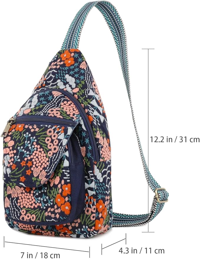 SILKAREA Vintage Embroidered Floral Ethnic Backpack for Women Handbag Shoulder Bag Mini Travel Purse (Flower Sea Blue)