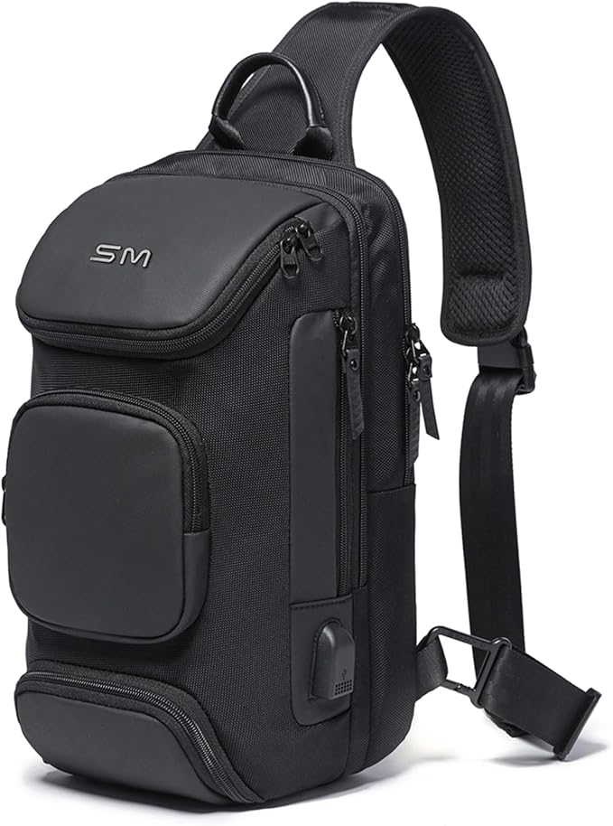 SMONT Sling Bag Crossbody for Men, 14.2 inch Anti Theft Waterproof Chest Shoulder Bag with USB Charging Port
