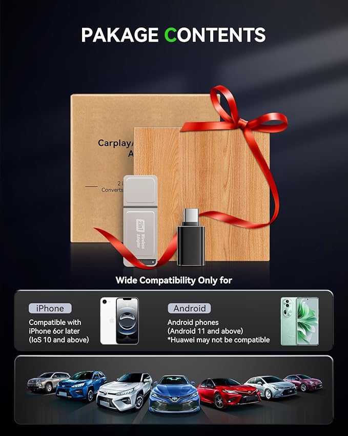 Spedal Wierless CarPlay Adapter for iPhone and Android, Mini CarPlay Wierless Adapter -2in1 CarPlay Design, Fast Pairing,Stable Car Control & No Delay, USB & Type-C Extension Cable Included