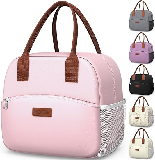 HOTOR Lunch Bag for Women & Men - Wear-Resistant & Leak-Proof Insulated Lunch Box with Large Capacity, Multi-Functional Cooler Bag for Office, Picnic, Pink, 10L, 10.60" x 5.90" x 9.50"